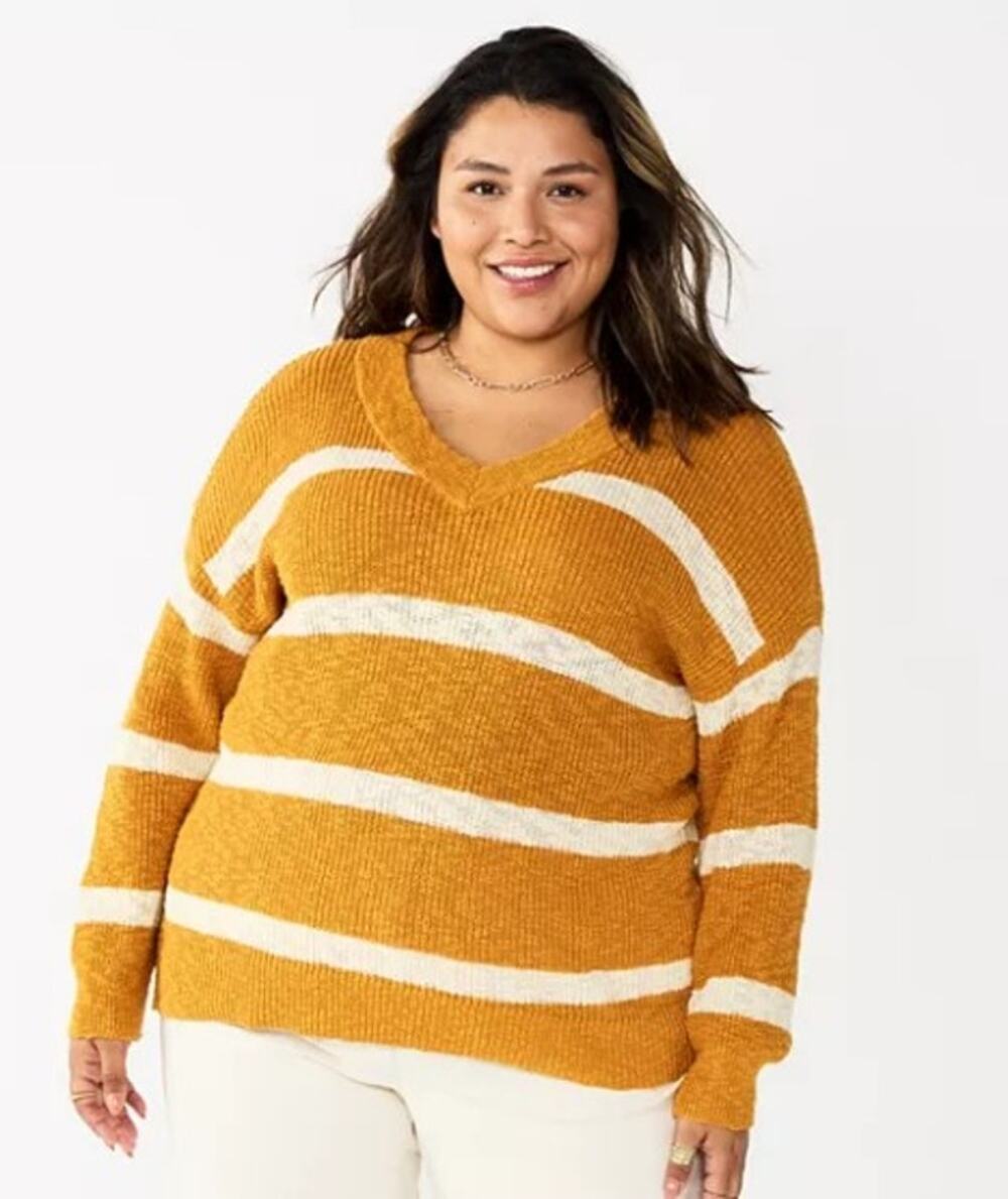 Sonoma Goods For Life Women's Striped Long Sleeve V-Neck Sweater | Size 3X NWT